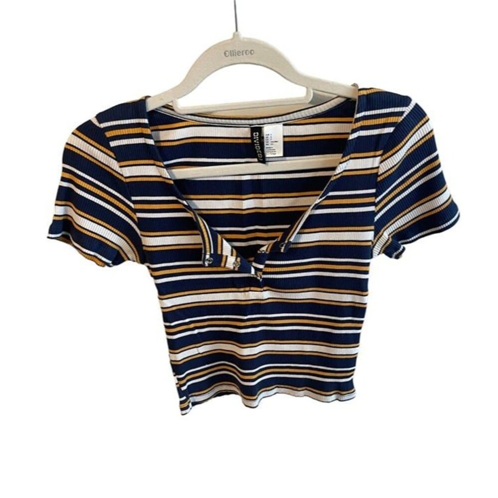 H&M Blue/Yellow/White Striped Crop Top